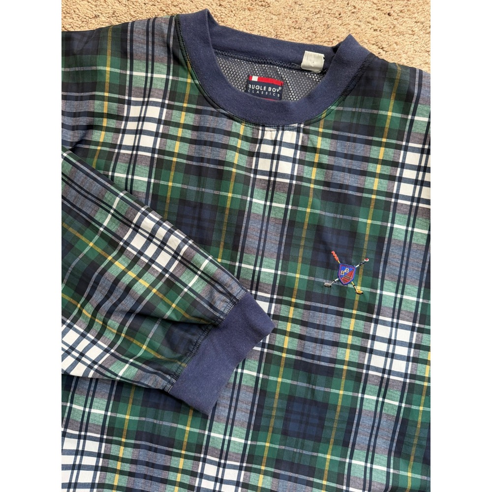 Bugle Boy Classics Mens XXL Plaid‎ Pullover Windbreaker Green Navy 90's Y2K